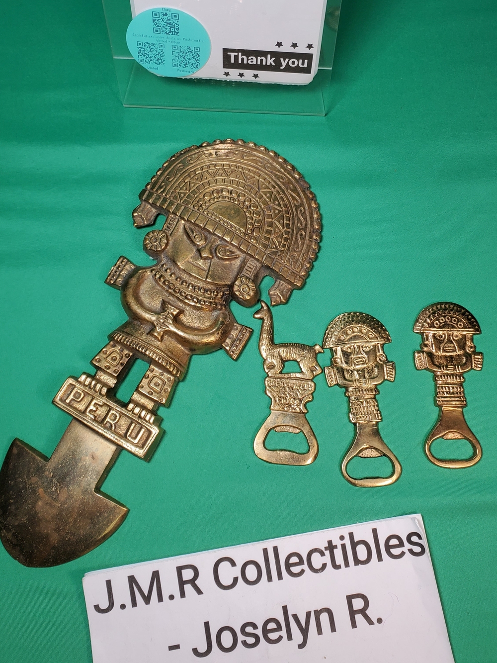 Peruvian Brass Tumi Wall Decor & 4-Piece Barware Lot – Inca Sun God